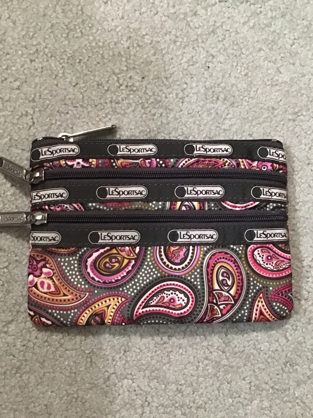 LeSportsac Paisley Triple Zip Pouch - Pink, Fuchsia & Gray